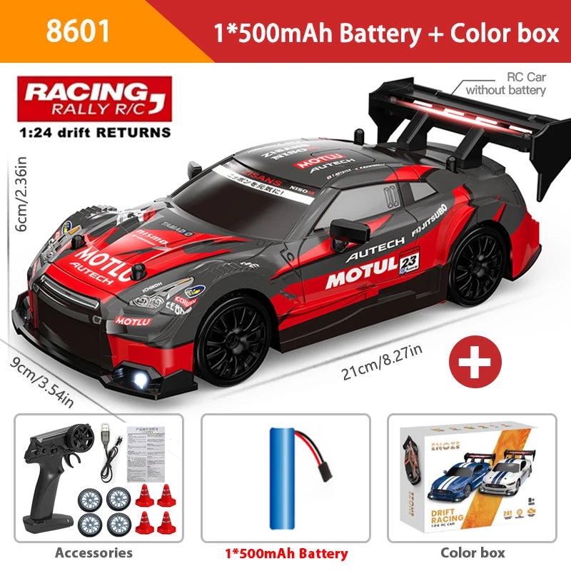 RC Mustang Drift Racer – 4WD High-Speed Car with Replaceable Wheels (1:24 Scale)