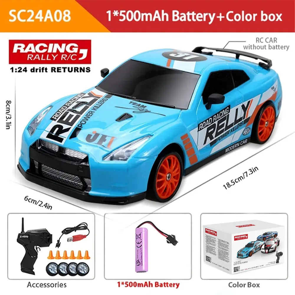 RC Mustang Drift Racer – 4WD High-Speed Car with Replaceable Wheels (1:24 Scale)