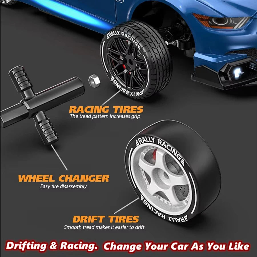 RC Mustang Drift Racer – 4WD High-Speed Car with Replaceable Wheels (1:24 Scale)