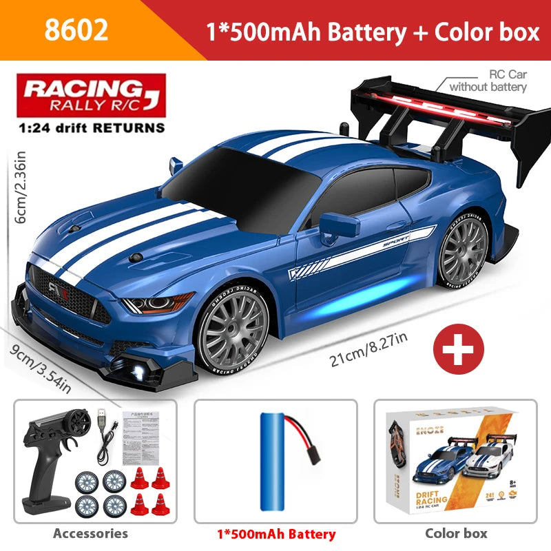 RC Mustang Drift Racer – 4WD High-Speed Car with Replaceable Wheels (1:24 Scale)