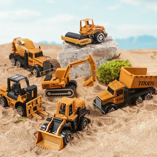 Engineering Truck Toy Set – 6pcs Diecast Alloy Construction Vehicles for Kids' Birthday Gifts